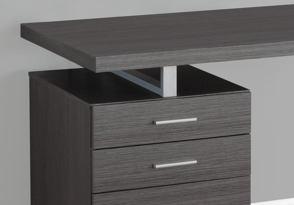 47" Gray and Silver Computer Desk With Three Drawers