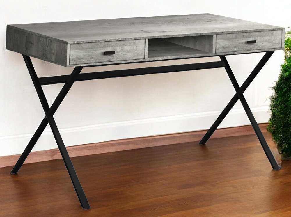 24" Brown and Black Computer Desk With Two Drawers