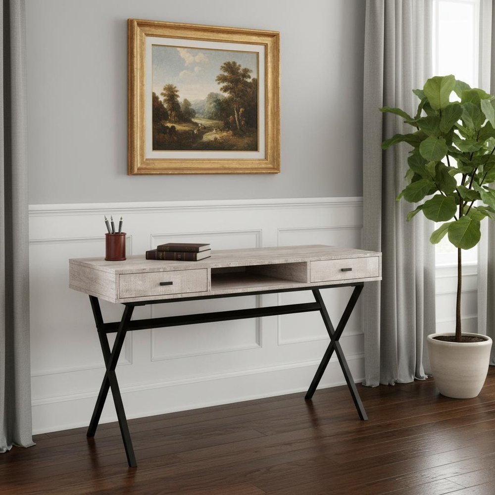 24" White and Silver Computer Desk With Two Drawers