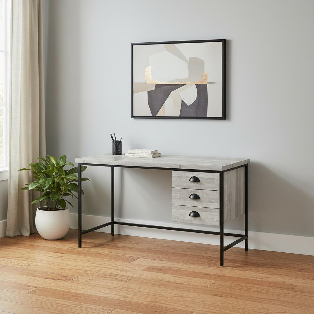 24" Brown and Black Computer Desk With Three Drawers