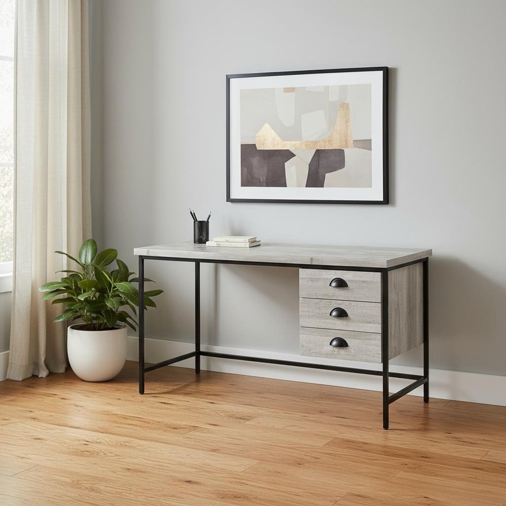 24" Brown and Black Computer Desk With Three Drawers