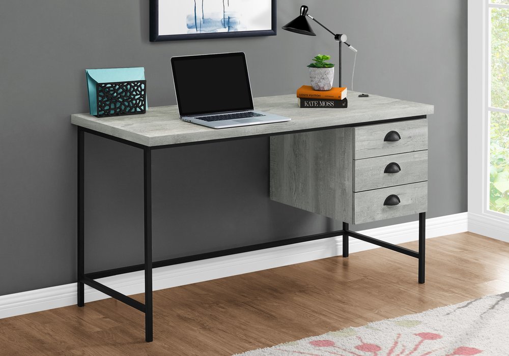 24" Gray and Black Computer Desk With Three Drawers