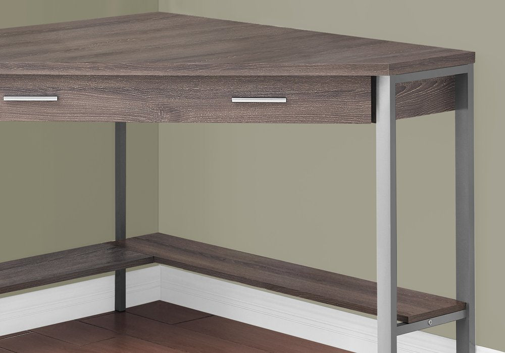 42" Dark Brown and Silver Corner Computer Desk