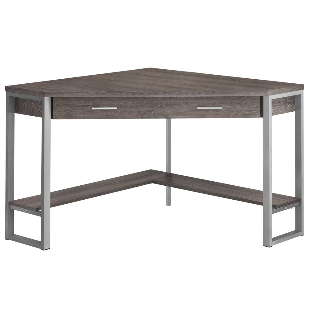 42" Dark Brown and Silver Corner Computer Desk