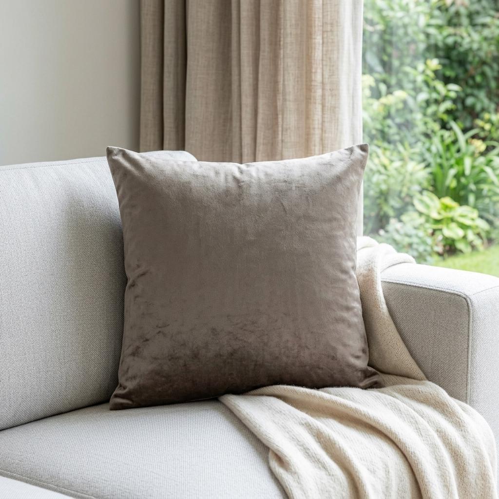 18" X 7" X 18" Transitional Taupe Solid Pillow Cover With Poly Insert