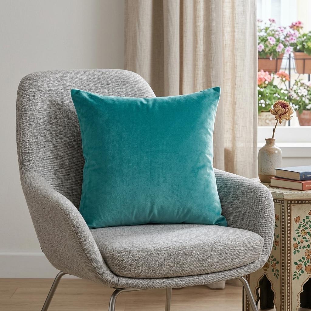 18" X 7" X 18" Transitional Aqua Solid Pillow Cover With Poly Insert