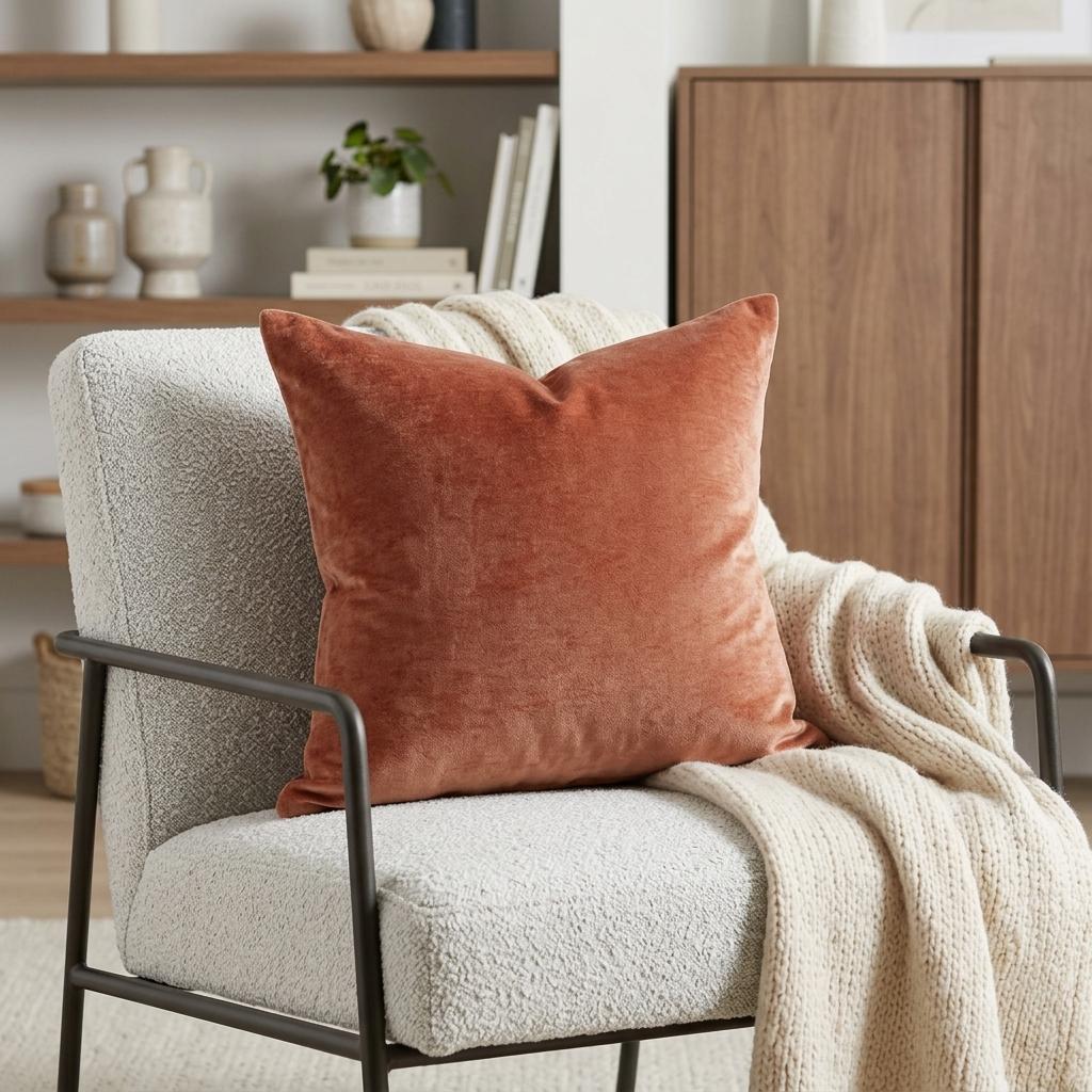 20" X 7" X 20" Transitional Orange Solid Pillow Cover With Poly Insert