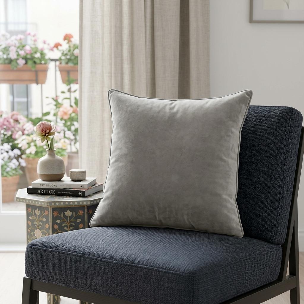 20" X 7" X 20" Transitional Gray Solid Pillow Cover With Poly Insert