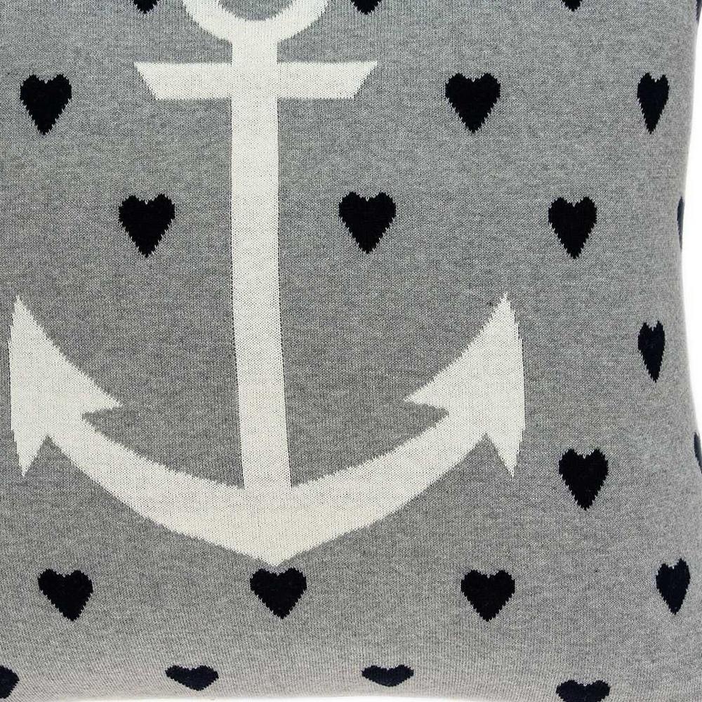 18" Black And Gray Nautical Cotton Throw Pillow