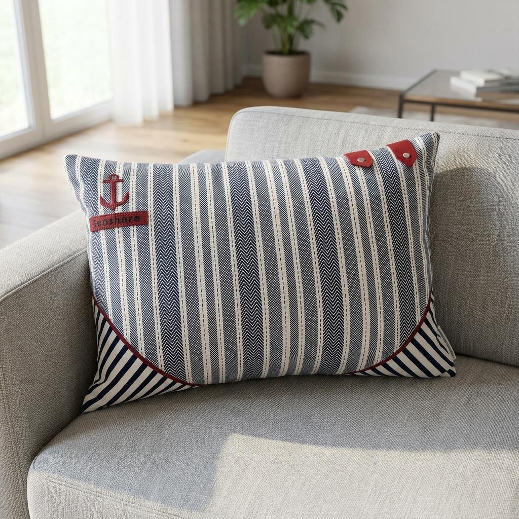 14" X 20" Gray Striped Cotton Throw Pillow
