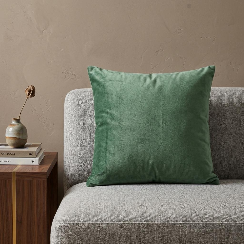 22" X 7" X 22" Transitional Green Solid Pillow Cover With Poly Insert