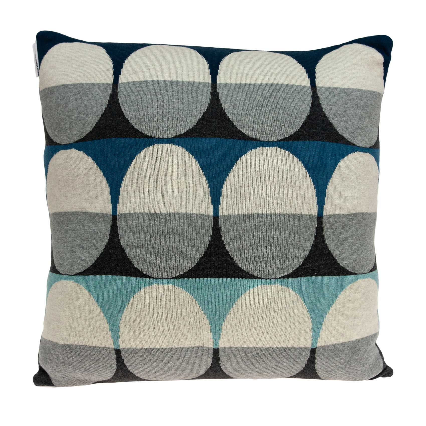 20" Blue Gray And Ivory Geometric Cotton Throw Pillow