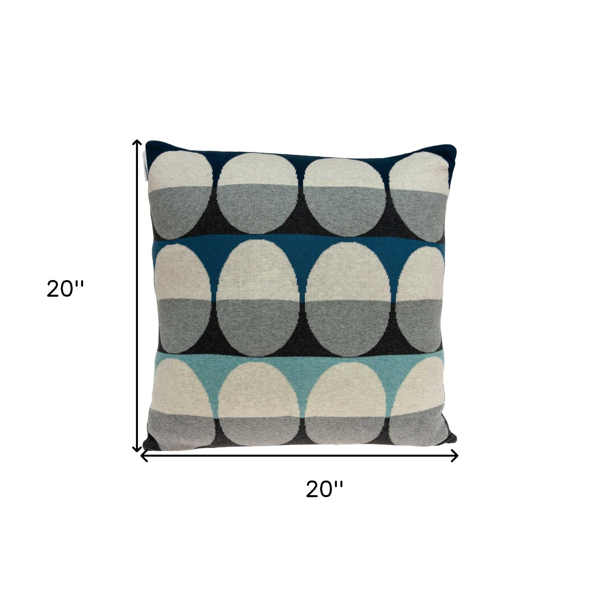 20" Blue Gray And Ivory Geometric Cotton Throw Pillow