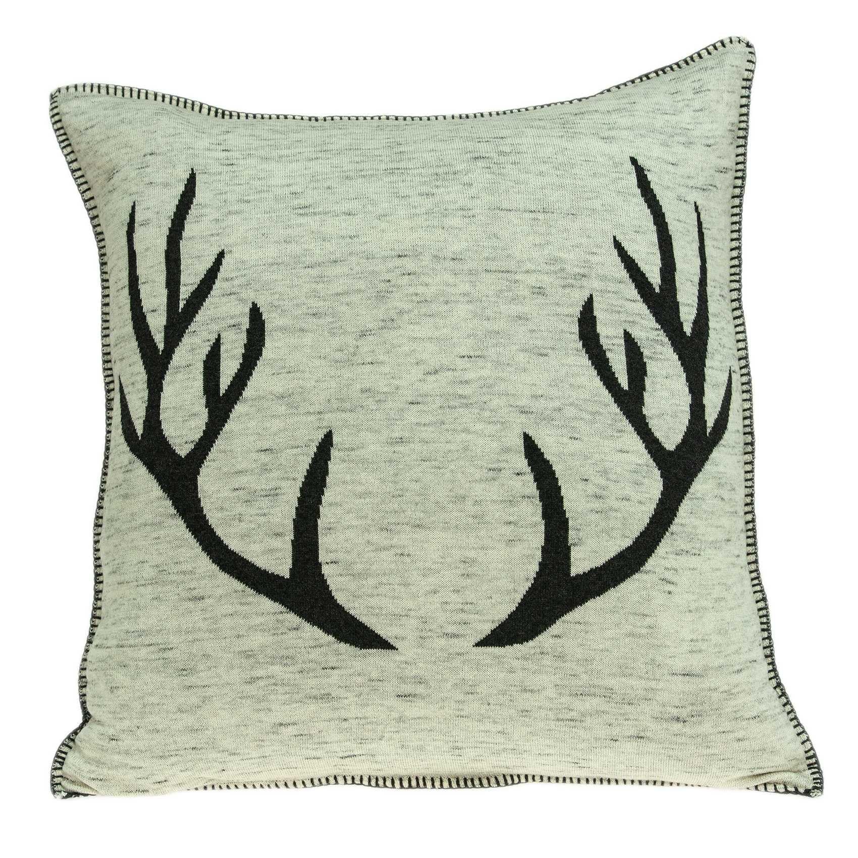 20" Gray And Black Lodge Antlers Cotton Throw Pillow