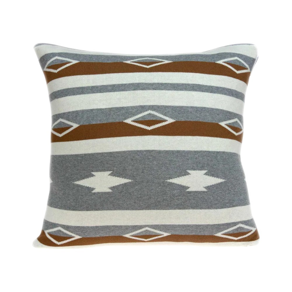 20" Brown Gray And Ivory Southwestern Cotton Throw Pillow