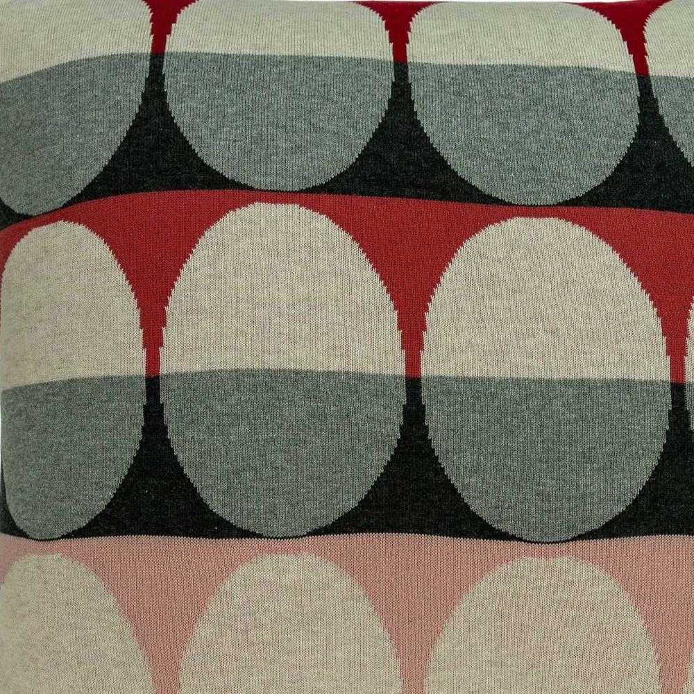 20" Gray Ivory And Red Geometric Cotton Throw Pillow