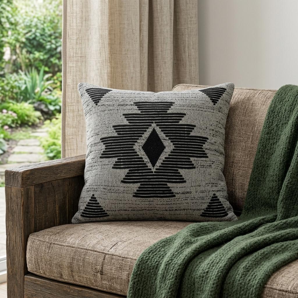 20" X 7" X 20" Southwest Gray Cotton Pillow Cover With Poly Insert