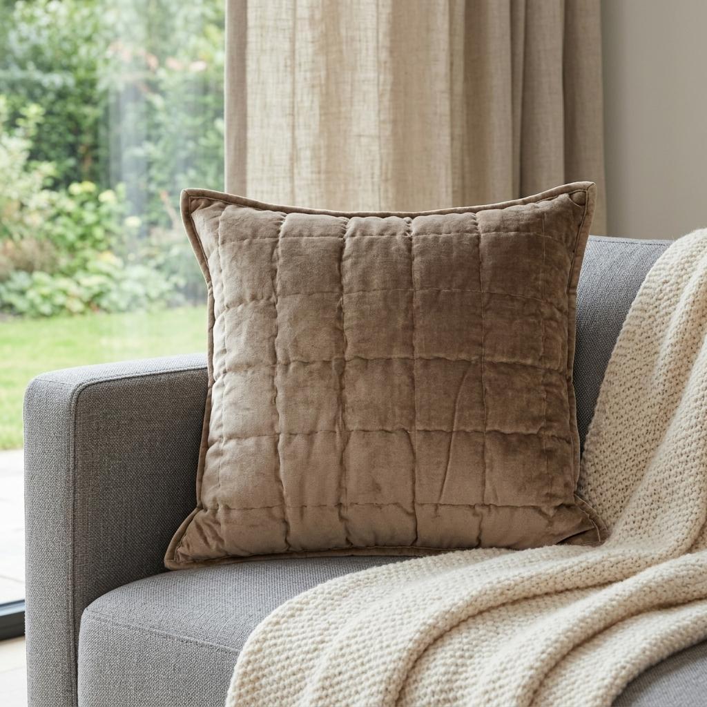 20" X 7" X 20" Transitional Taupe Solid Quilted Pillow Cover With Poly Insert