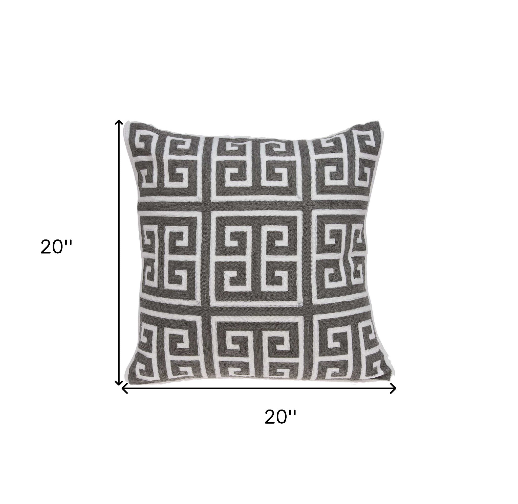 20" X 7" X 20" Cool Transitional Gray And White Pillow Cover With Poly Insert