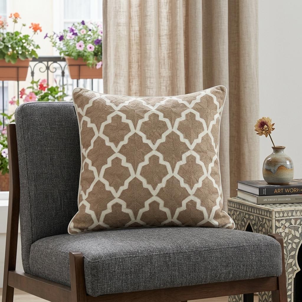 20" X 7" X 20" Transitional Beige And White Pillow Cover With Poly Insert