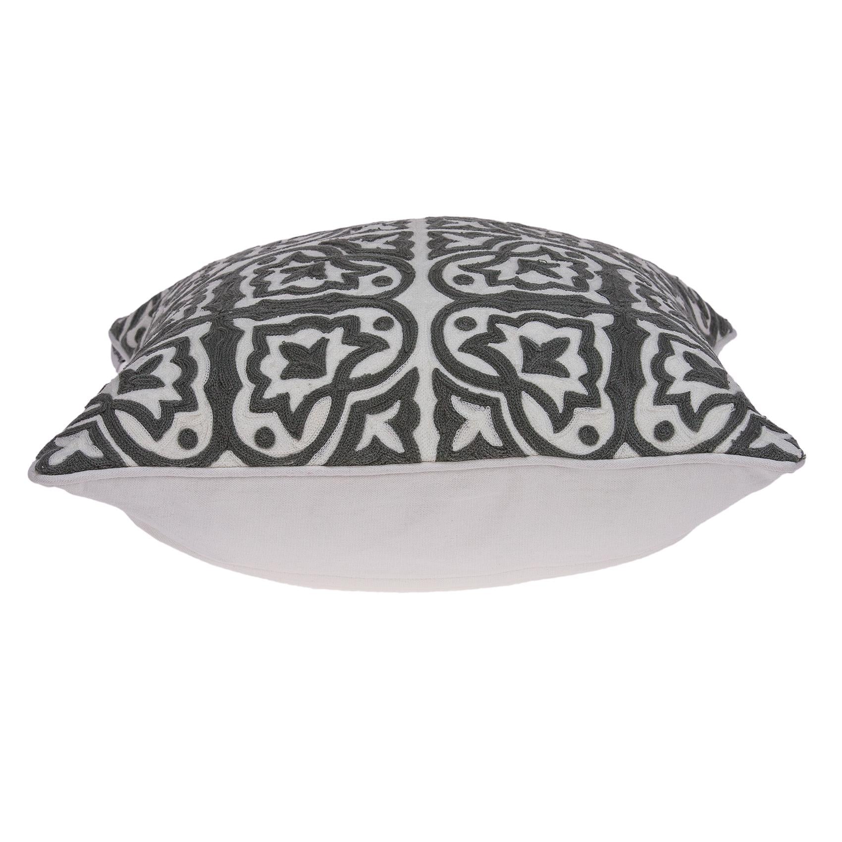 20" Gray And White Stencil Cotton Throw Pillow