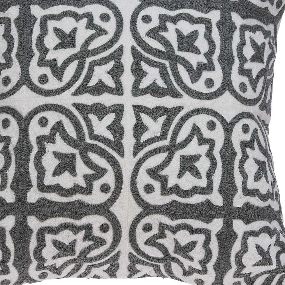 20" Gray And White Stencil Cotton Throw Pillow