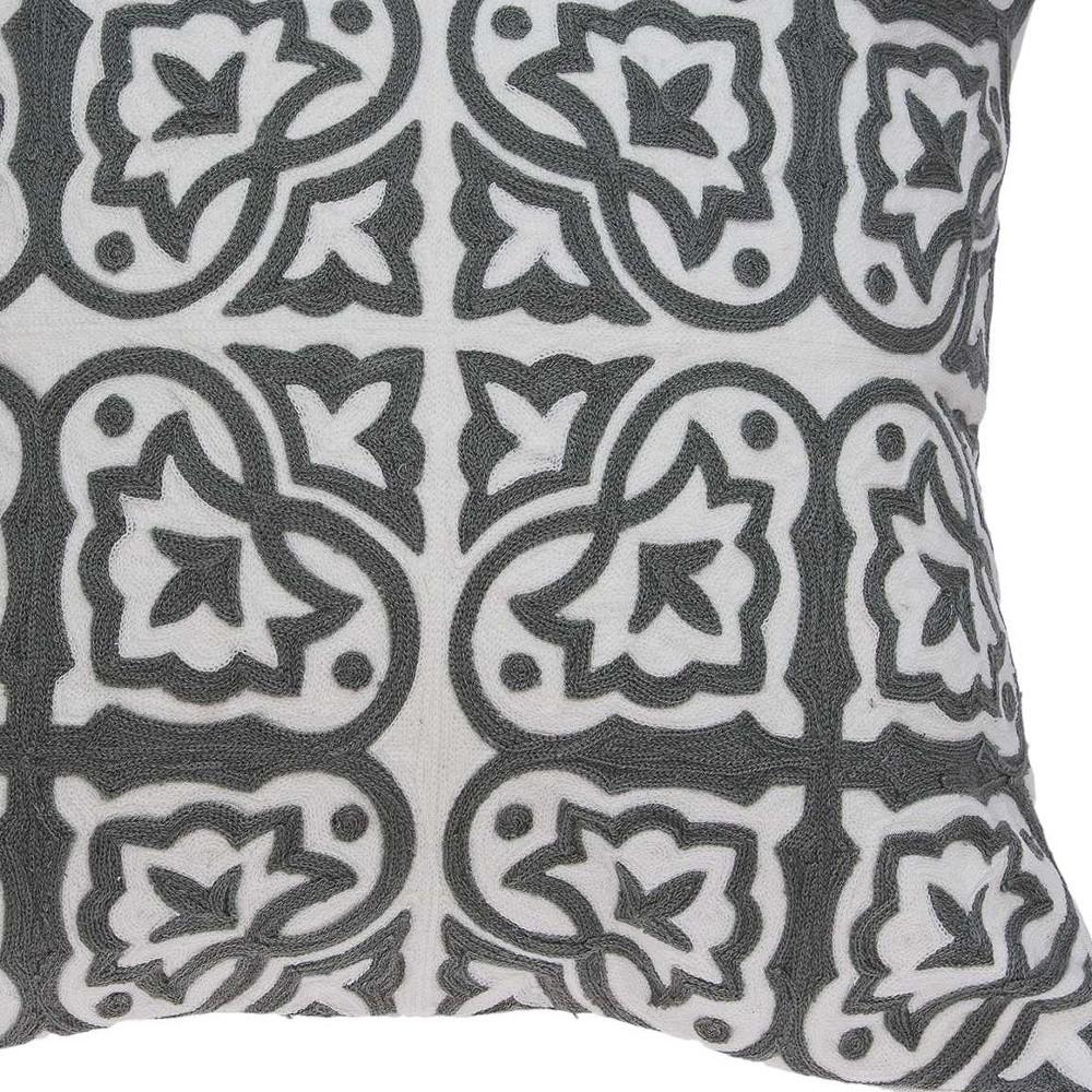 20" Gray And White Stencil Cotton Throw Pillow