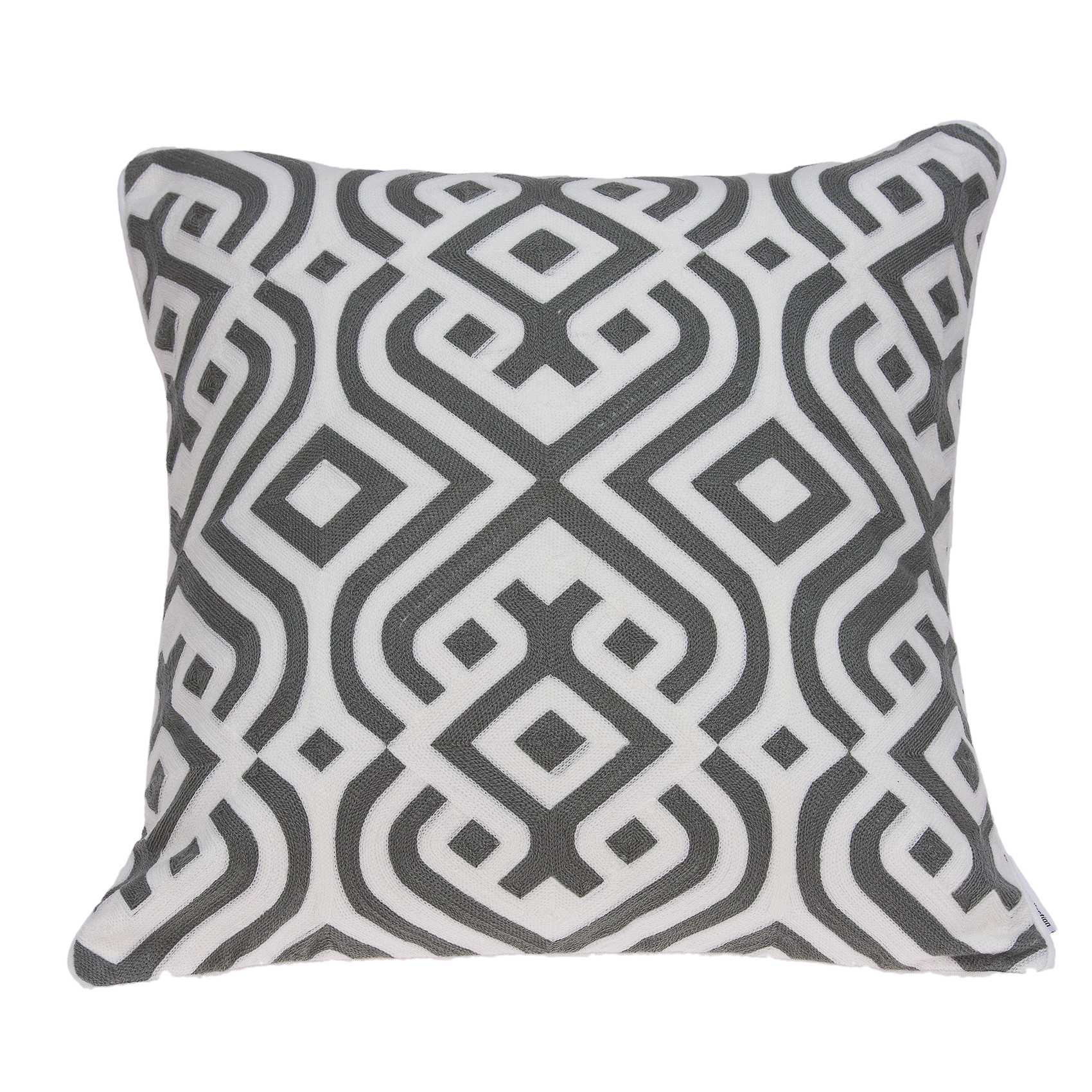 20" Gray And White Stencil Cotton Throw Pillow