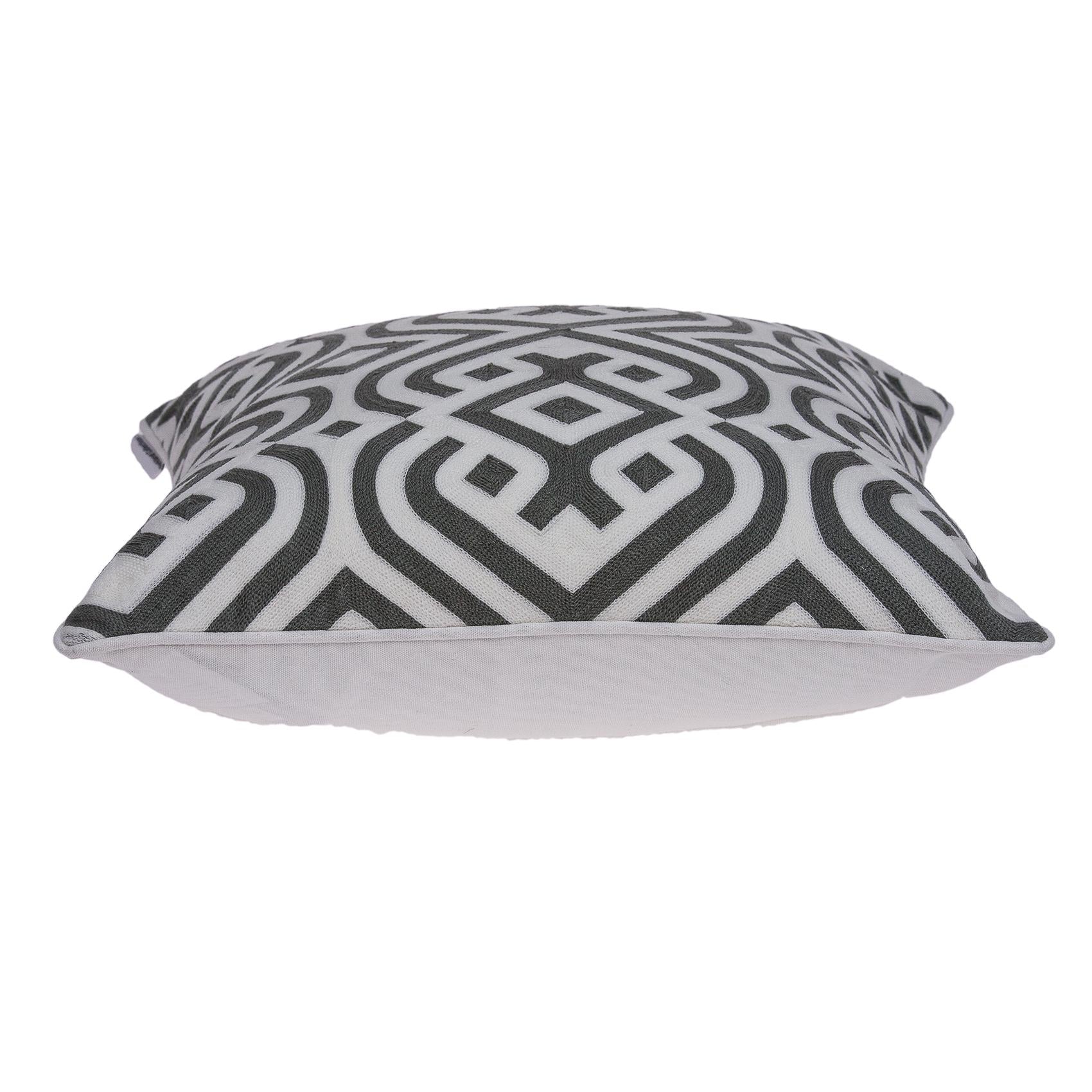 20" Gray And White Stencil Cotton Throw Pillow