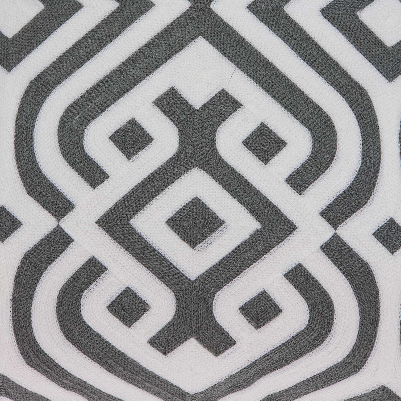 20" Gray And White Stencil Cotton Throw Pillow