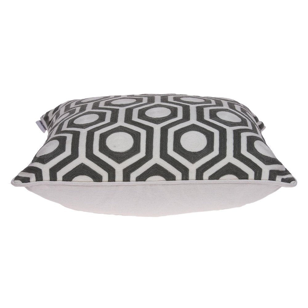 20" Gray And White Geometric Cotton Throw Pillow