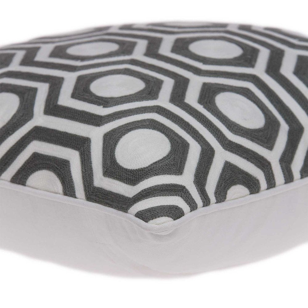 20" Gray And White Geometric Cotton Throw Pillow