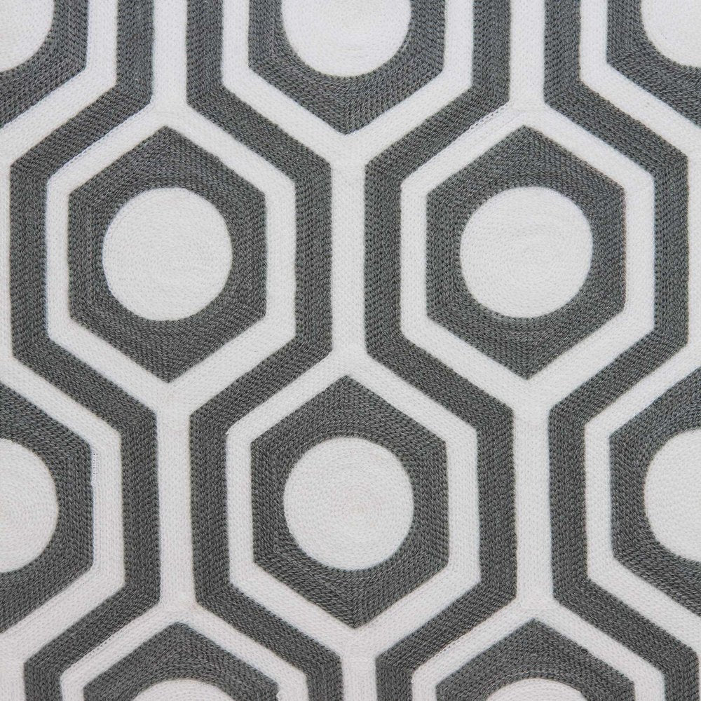 20" Gray And White Geometric Cotton Throw Pillow