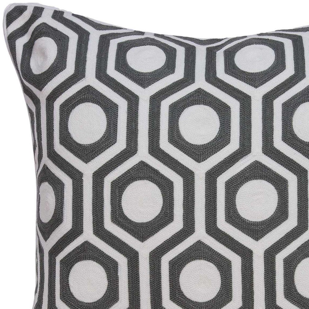 20" Gray And White Geometric Cotton Throw Pillow