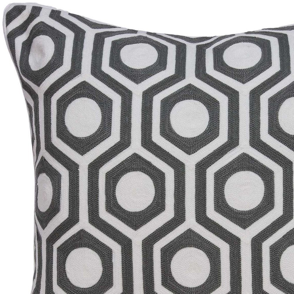 20" Gray And White Geometric Cotton Throw Pillow