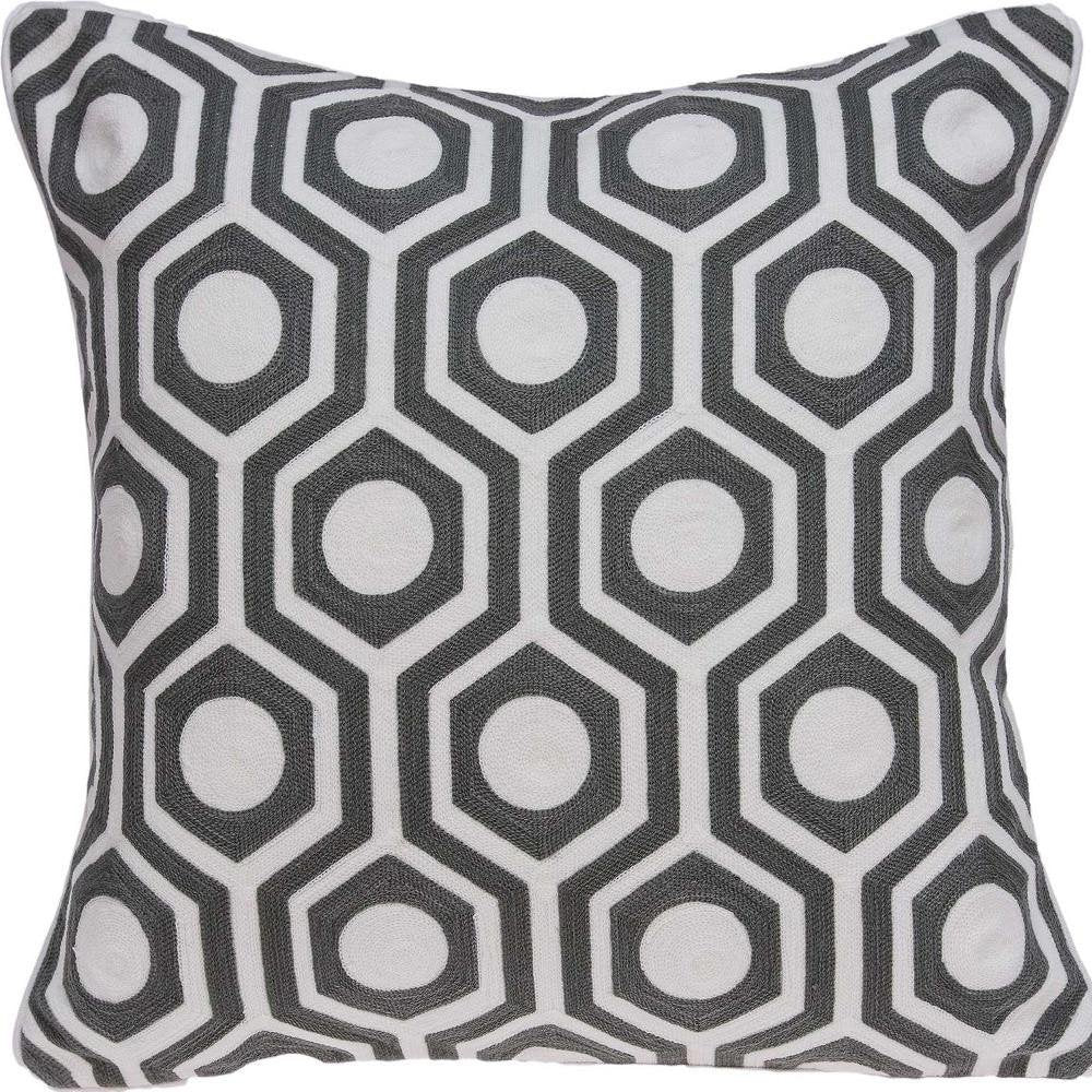 20" Gray And White Geometric Cotton Throw Pillow