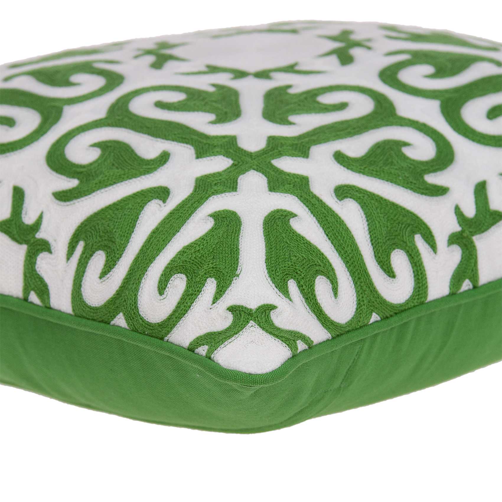 20" Green And White Stencil Cotton Throw Pillow