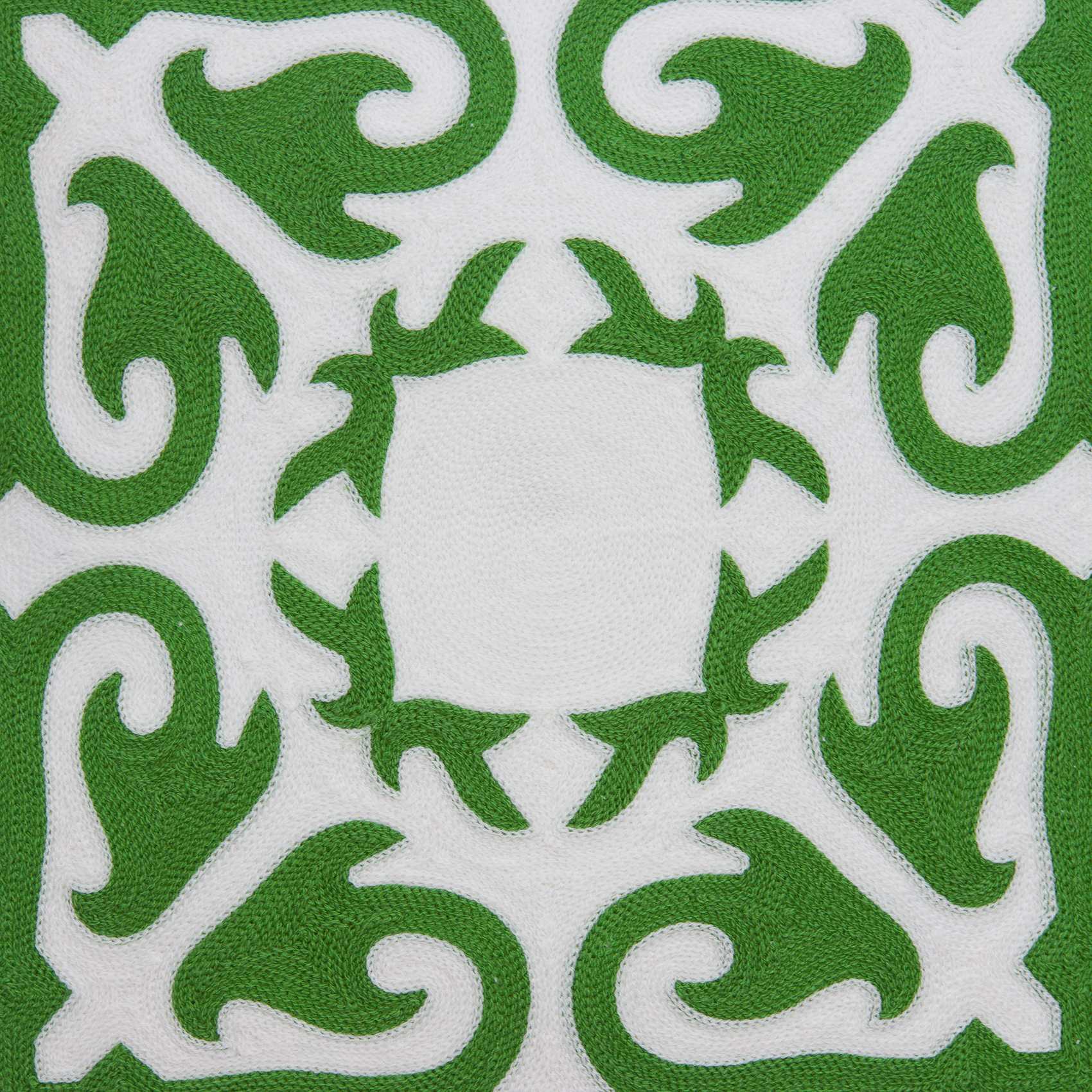 20" Green And White Stencil Cotton Throw Pillow