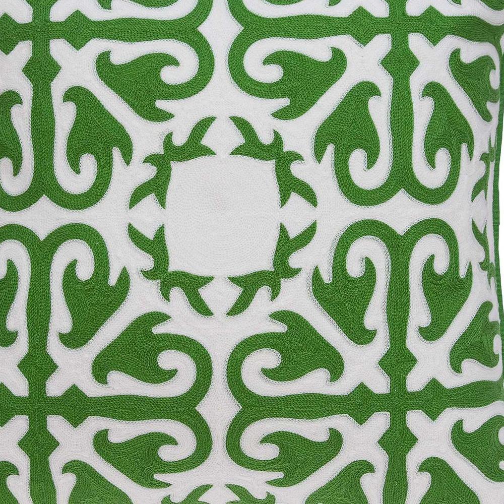 20" Green And White Stencil Cotton Throw Pillow