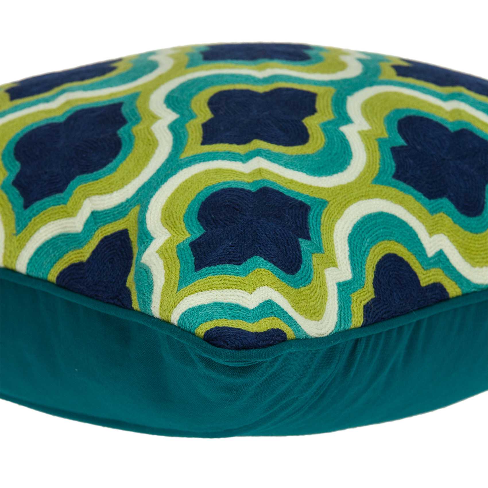 20" Navy Blue Yellow And Teal Quatrefoil Cotton Throw Pillow