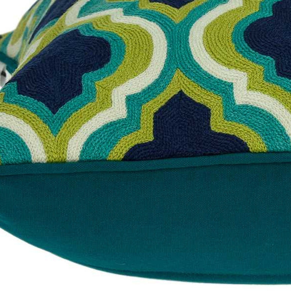 20" Navy Blue Yellow And Teal Quatrefoil Cotton Throw Pillow