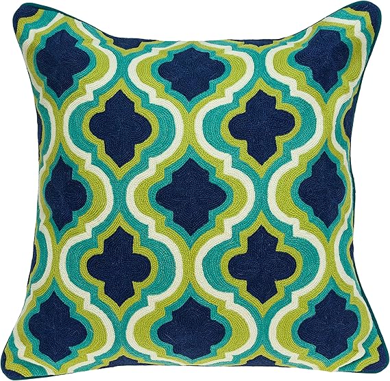 20" Navy Blue Yellow And Teal Quatrefoil Cotton Throw Pillow