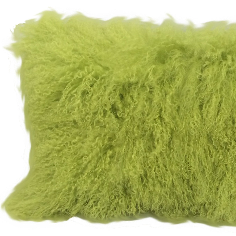 17" Lime Green Genuine Tibetan Lamb Fur Pillow With Microsuede Backing