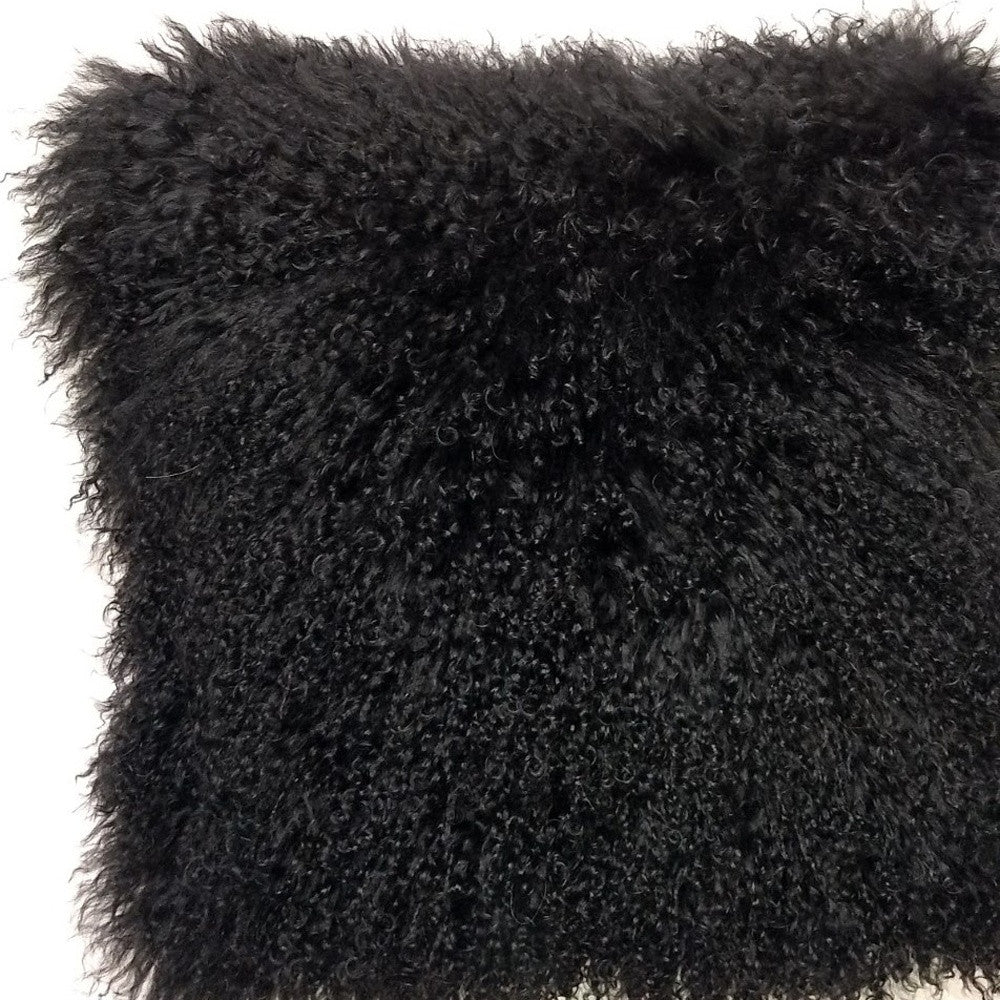 20" Black Genuine Tibetan Lamb Fur Pillow With Microsuede Backing