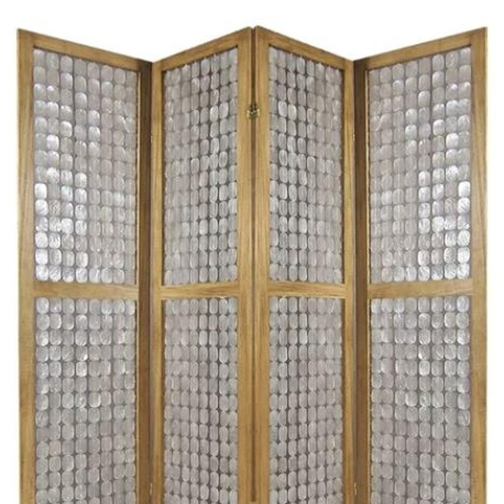 84" Clear Capiz Mother of Pearl Folding Three Panel Screen Room Divider