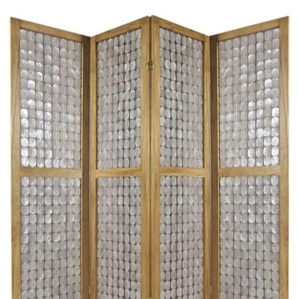 84" Clear Capiz Mother of Pearl Folding Three Panel Screen Room Divider