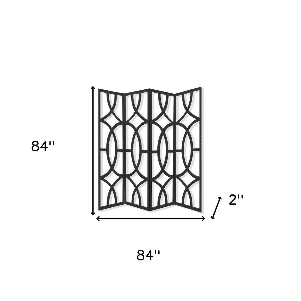 84" Black Solid Wood Folding Four Panel Screen Room Divider