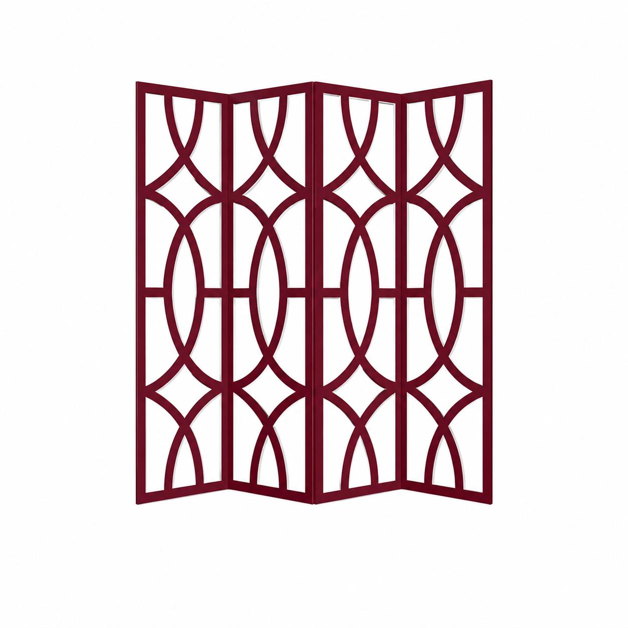 84" Red Solid Wood Folding Four Panel Screen Room Divider