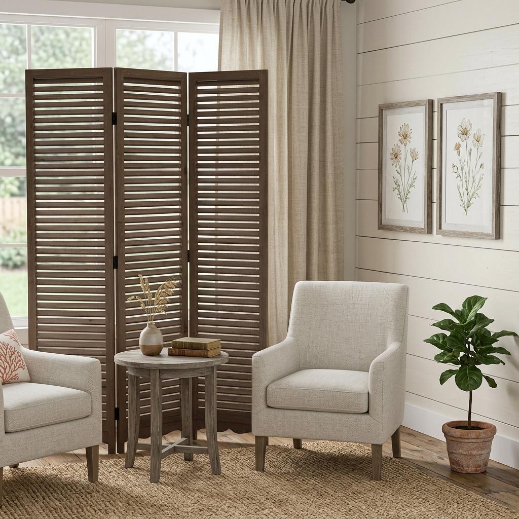 71" Brown Folding Three Panel Screen Room Divider