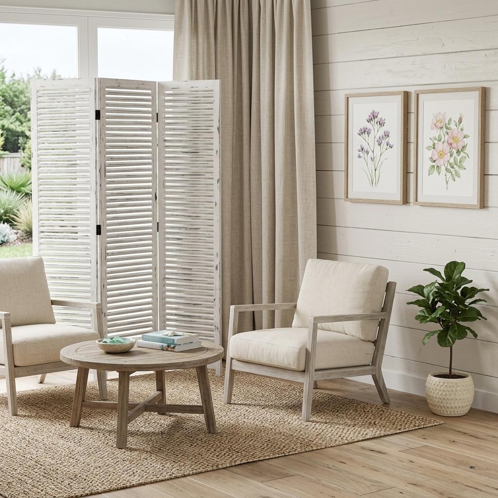 71" White Folding Three Panel Screen Room Divider
